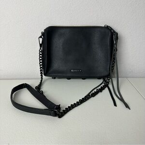 Rebecca Minkoff Black Saffino Leather Crossbody Chain Strap Bag Purse